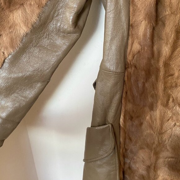 Vintage 1970s /Fashion coat / Gray Leather /Mink fur coat / Medium large/ Winter - Picture 8 of 10